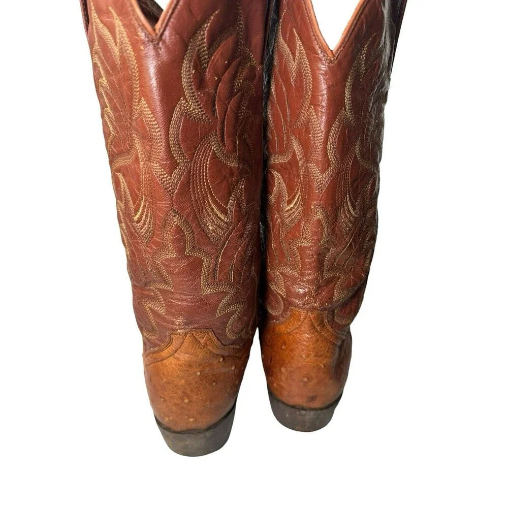 Dan Post Two Tone Brown Ostrich Leather Cowboy Boots Men 9.5 D